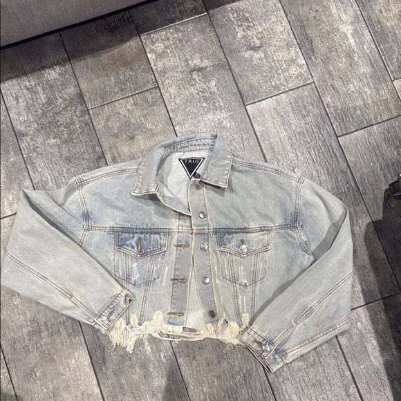 Light Blue Distressed Denim Jacket - Picture 2 of 4